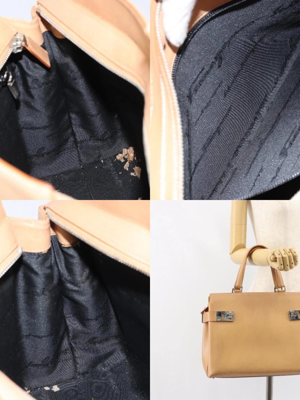 Salvatore Ferragamo Gancini Tote Bag Leather Beige Gold Auth 160685 - Picture 15 of 16